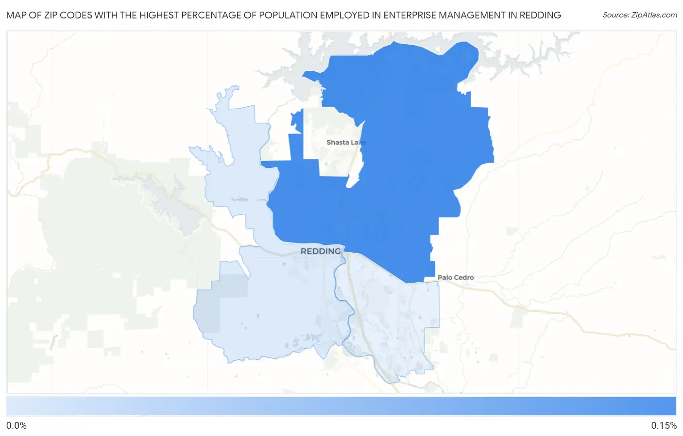 Zip Codes with the Highest Percentage of Population Employed in Enterprise Management in Redding Map