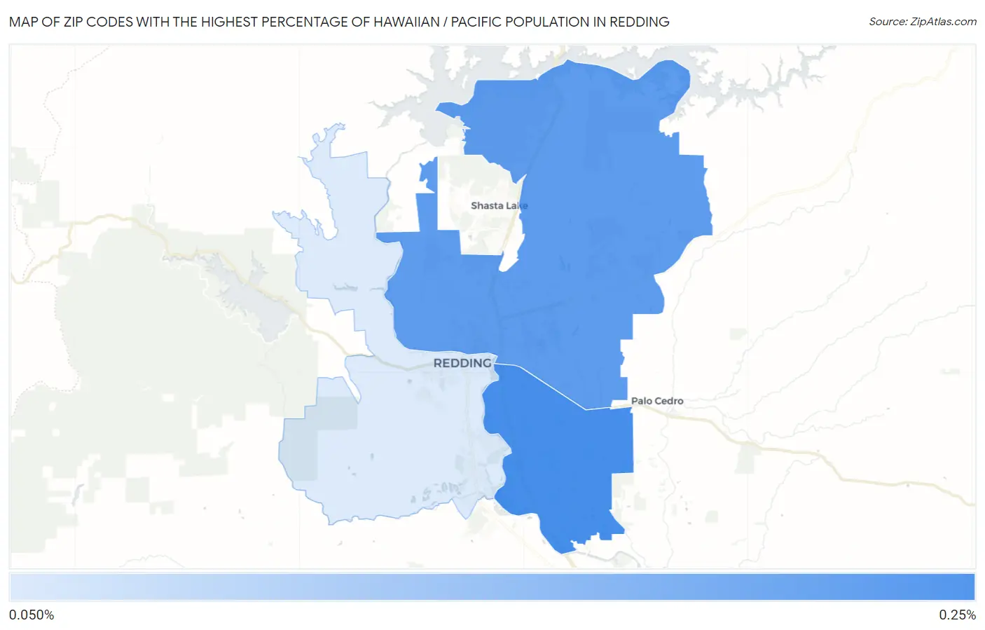 Zip Codes with the Highest Percentage of Hawaiian / Pacific Population in Redding Map