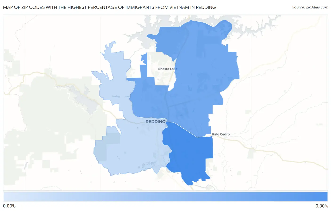Zip Codes with the Highest Percentage of Immigrants from Vietnam in Redding Map