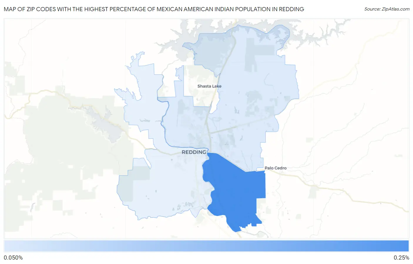 Zip Codes with the Highest Percentage of Mexican American Indian Population in Redding Map
