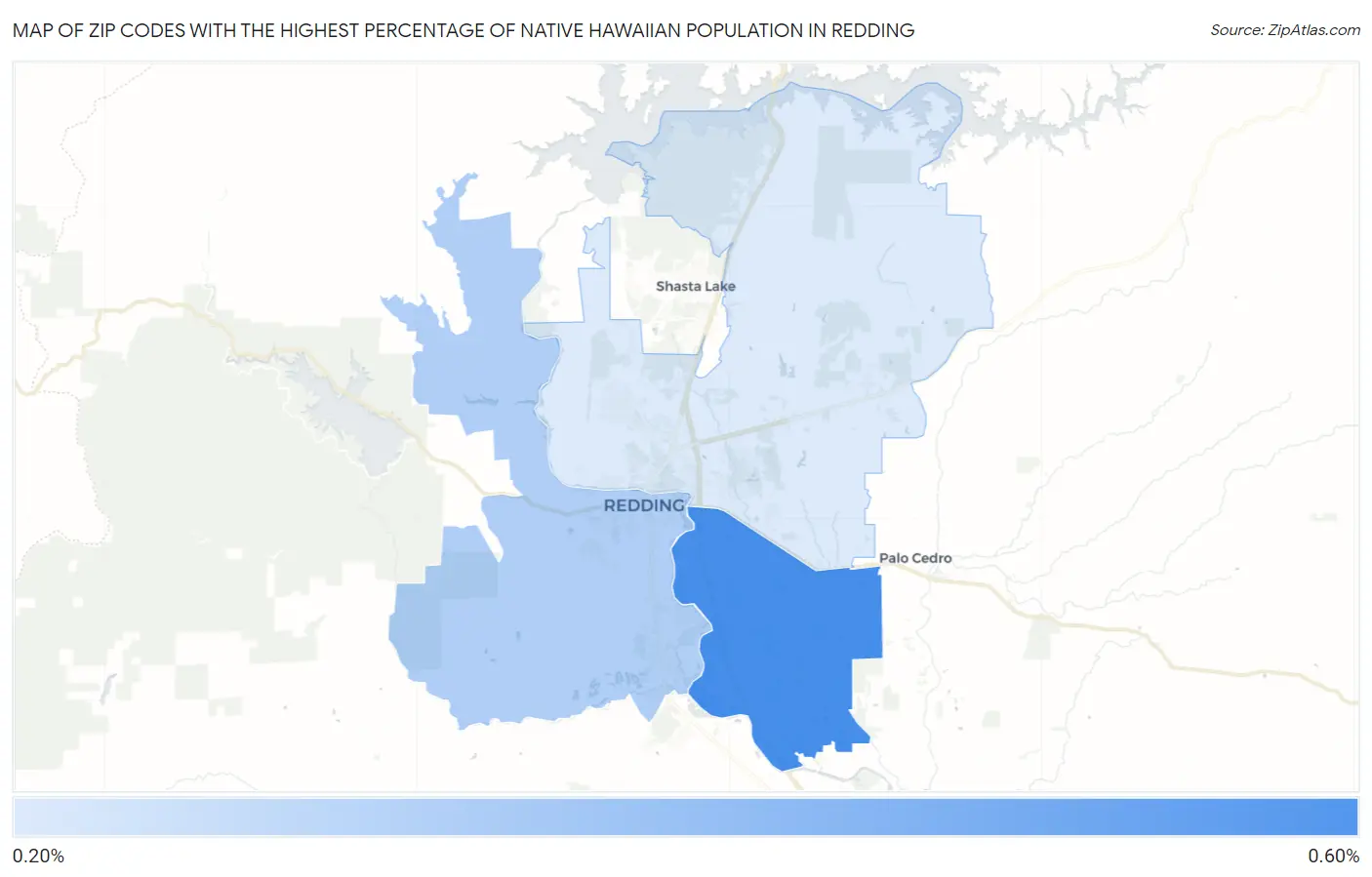 Zip Codes with the Highest Percentage of Native Hawaiian Population in Redding Map