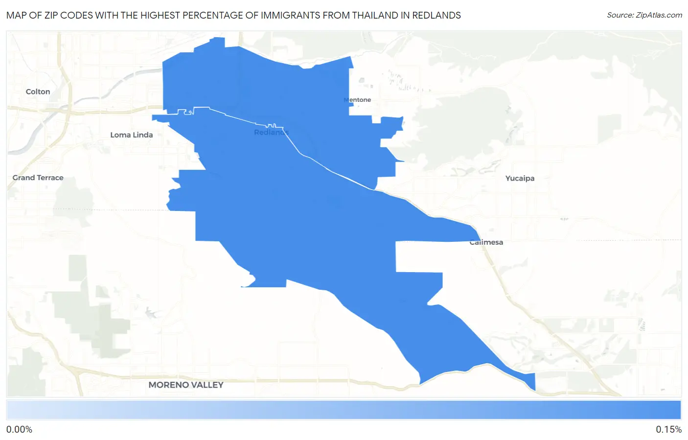 Zip Codes with the Highest Percentage of Immigrants from Thailand in Redlands Map