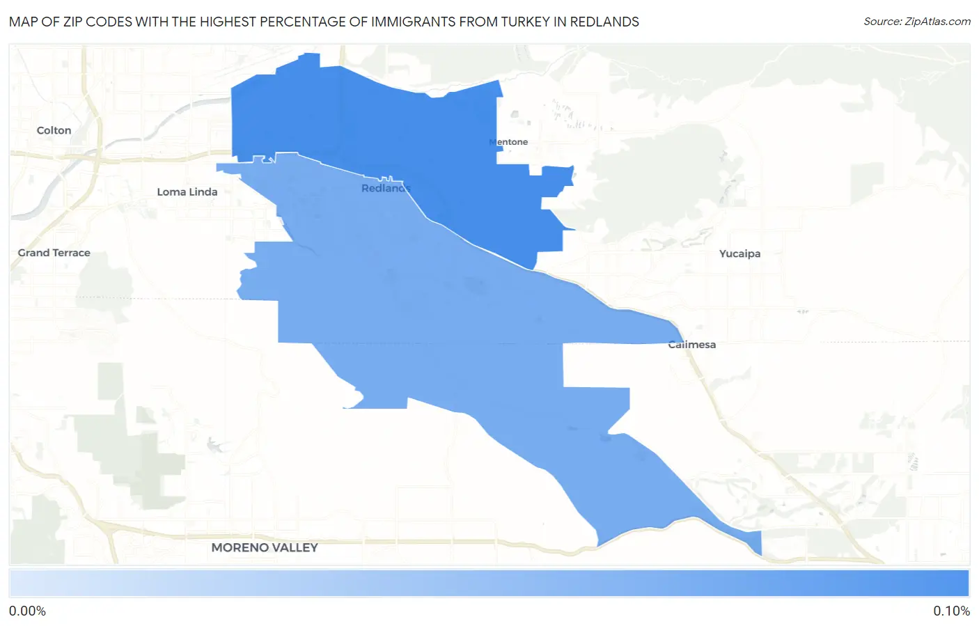 Zip Codes with the Highest Percentage of Immigrants from Turkey in Redlands Map