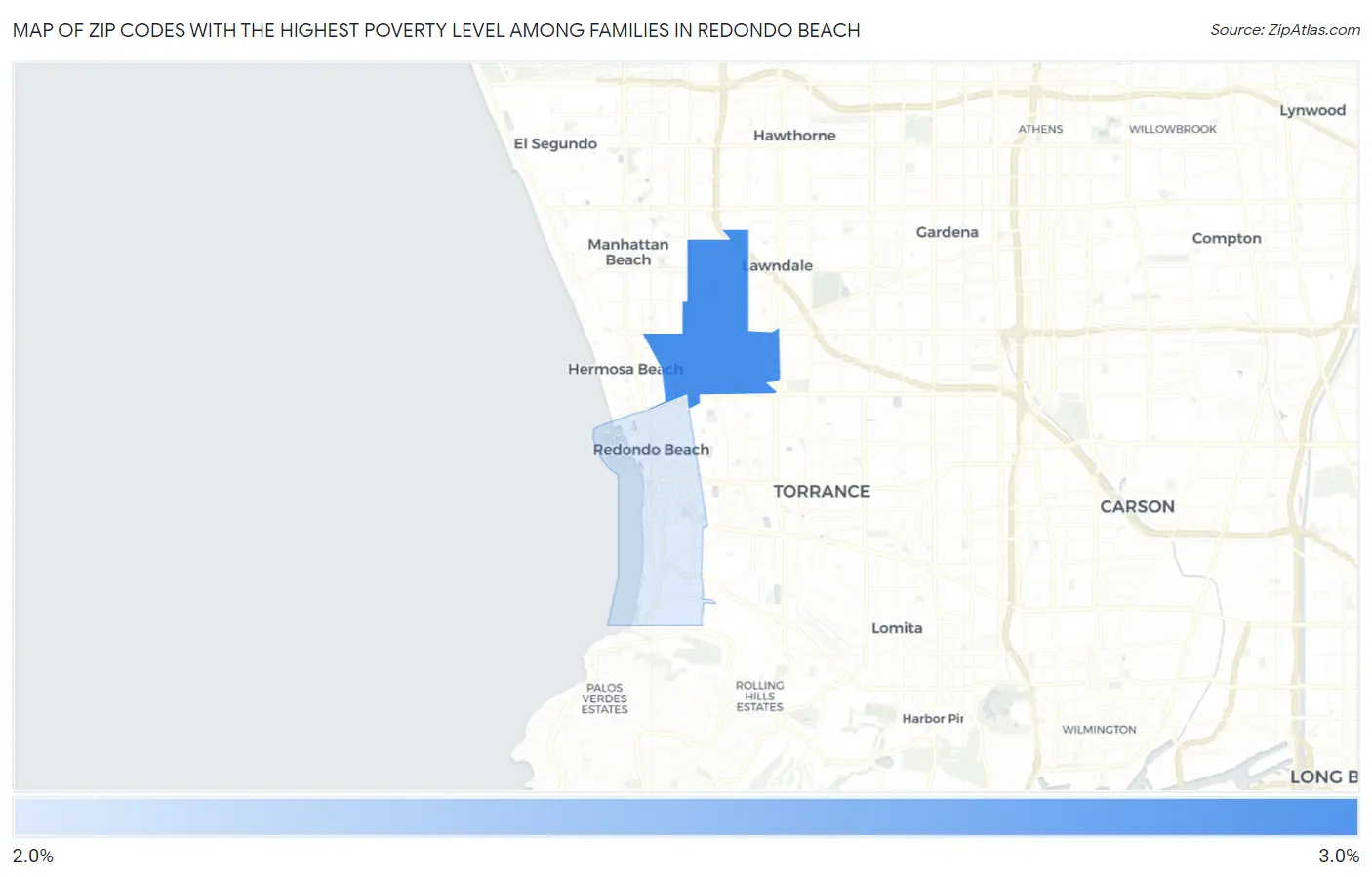Zip Codes with the Highest Poverty Level Among Families in Redondo Beach Map
