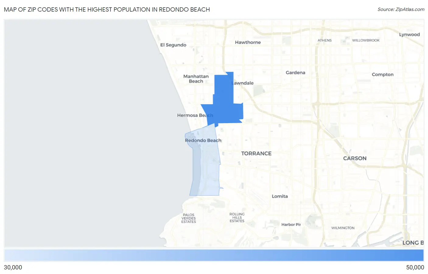 Zip Codes with the Highest Population in Redondo Beach Map