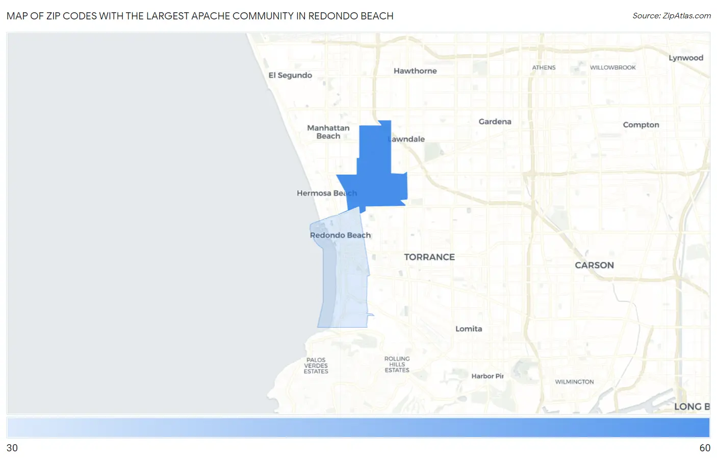 Zip Codes with the Largest Apache Community in Redondo Beach Map