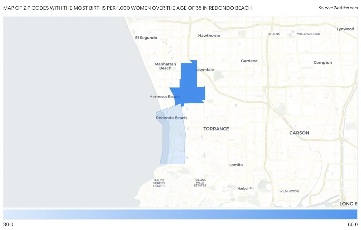 Zip Codes with the Most Births per 1,000 Women Over the Age of 35 in Redondo Beach Map