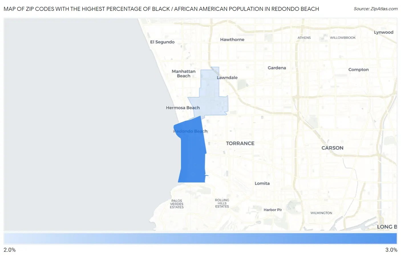 Zip Codes with the Highest Percentage of Black / African American Population in Redondo Beach Map