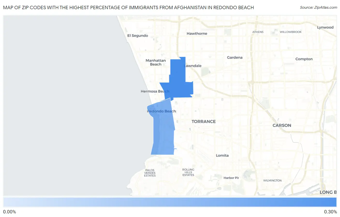 Zip Codes with the Highest Percentage of Immigrants from Afghanistan in Redondo Beach Map