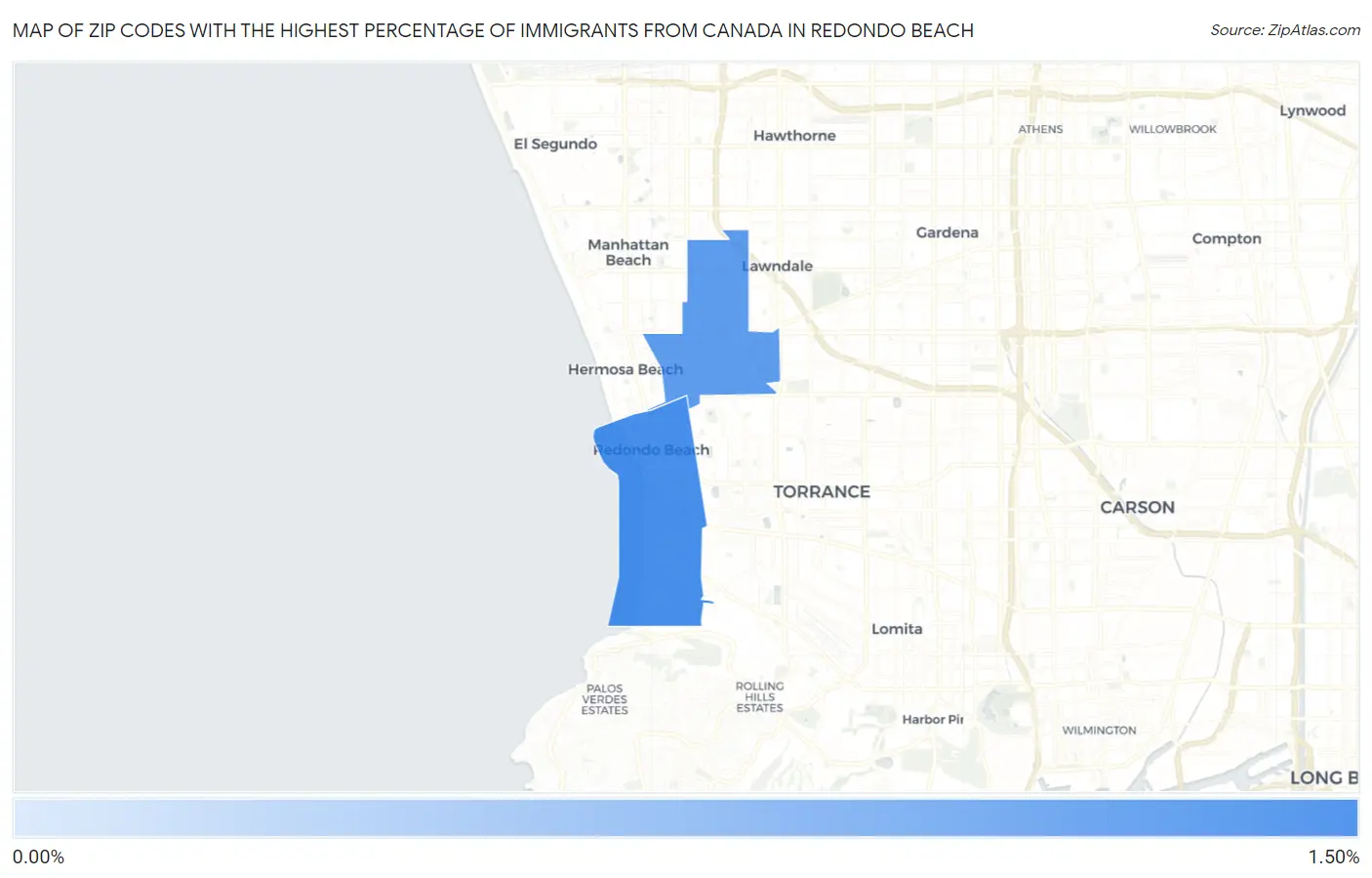 Zip Codes with the Highest Percentage of Immigrants from Canada in Redondo Beach Map