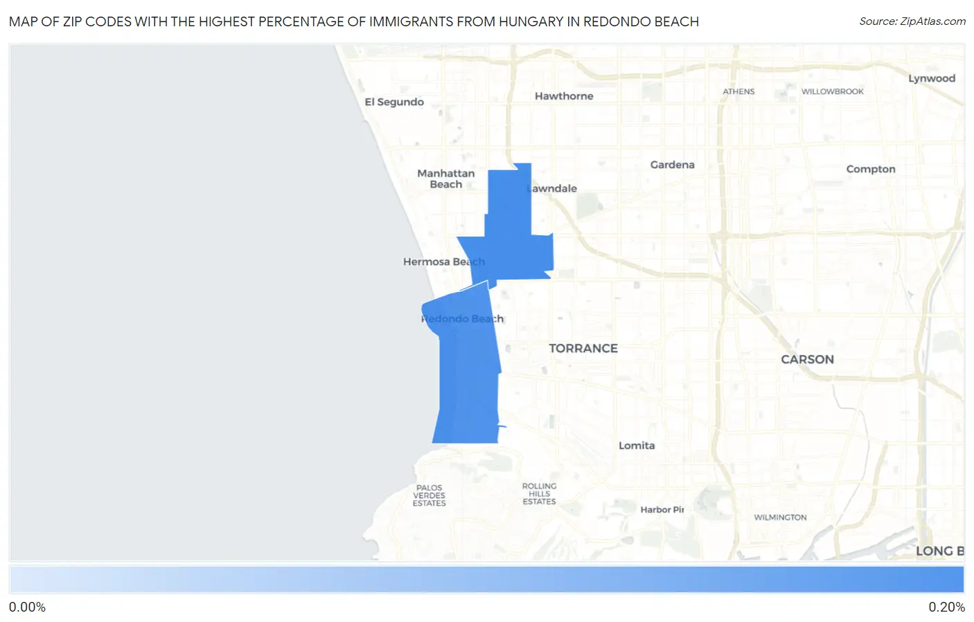 Zip Codes with the Highest Percentage of Immigrants from Hungary in Redondo Beach Map