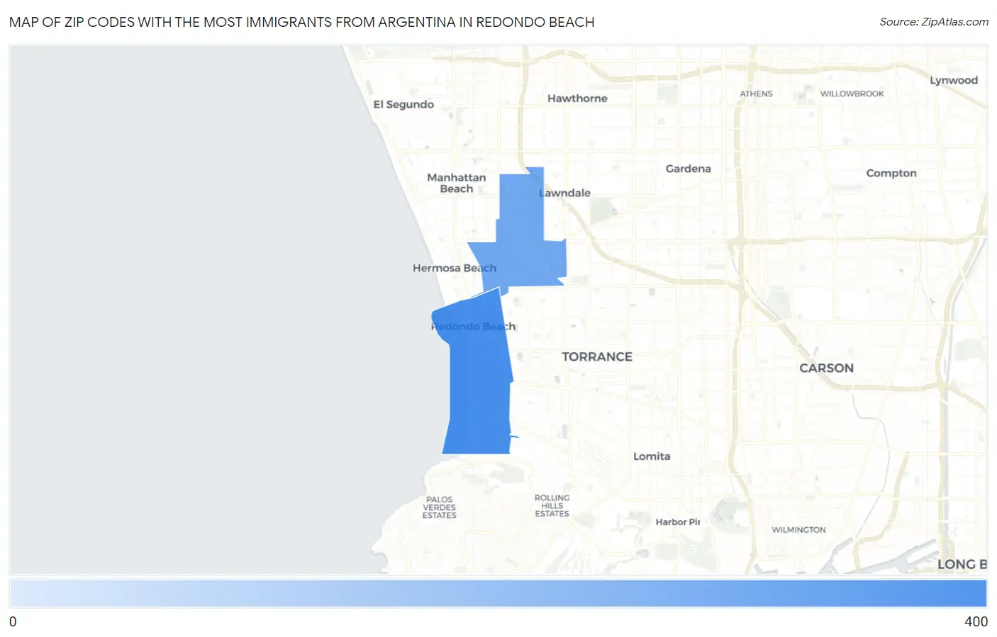 Zip Codes with the Most Immigrants from Argentina in Redondo Beach Map