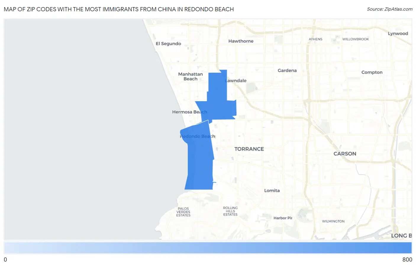 Zip Codes with the Most Immigrants from China in Redondo Beach Map