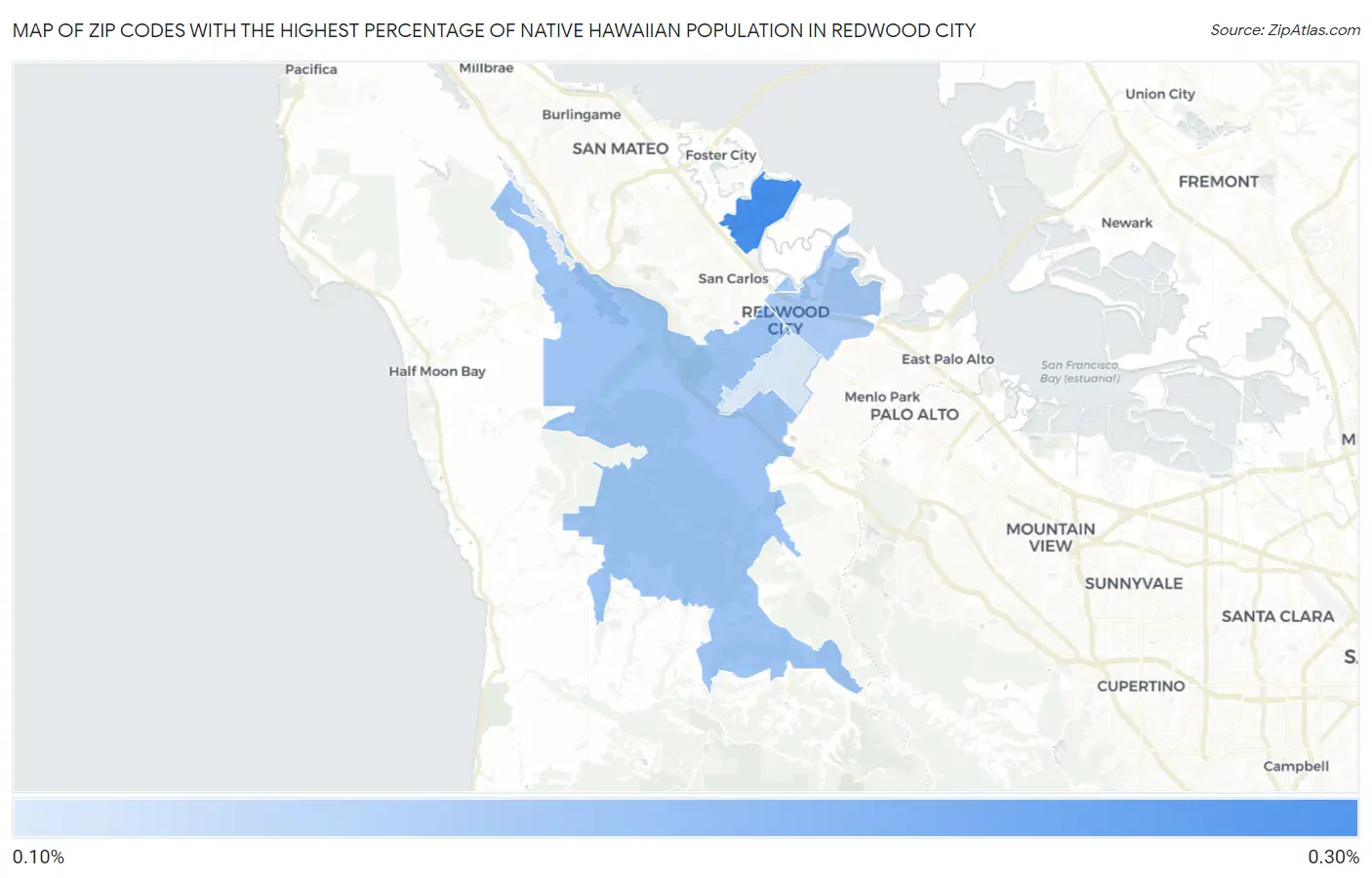 Zip Codes with the Highest Percentage of Native Hawaiian Population in Redwood City Map