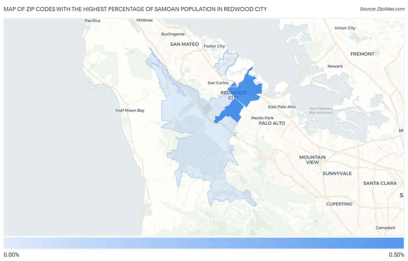 Zip Codes with the Highest Percentage of Samoan Population in Redwood City Map