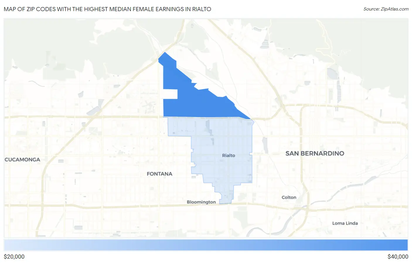 Zip Codes with the Highest Median Female Earnings in Rialto Map