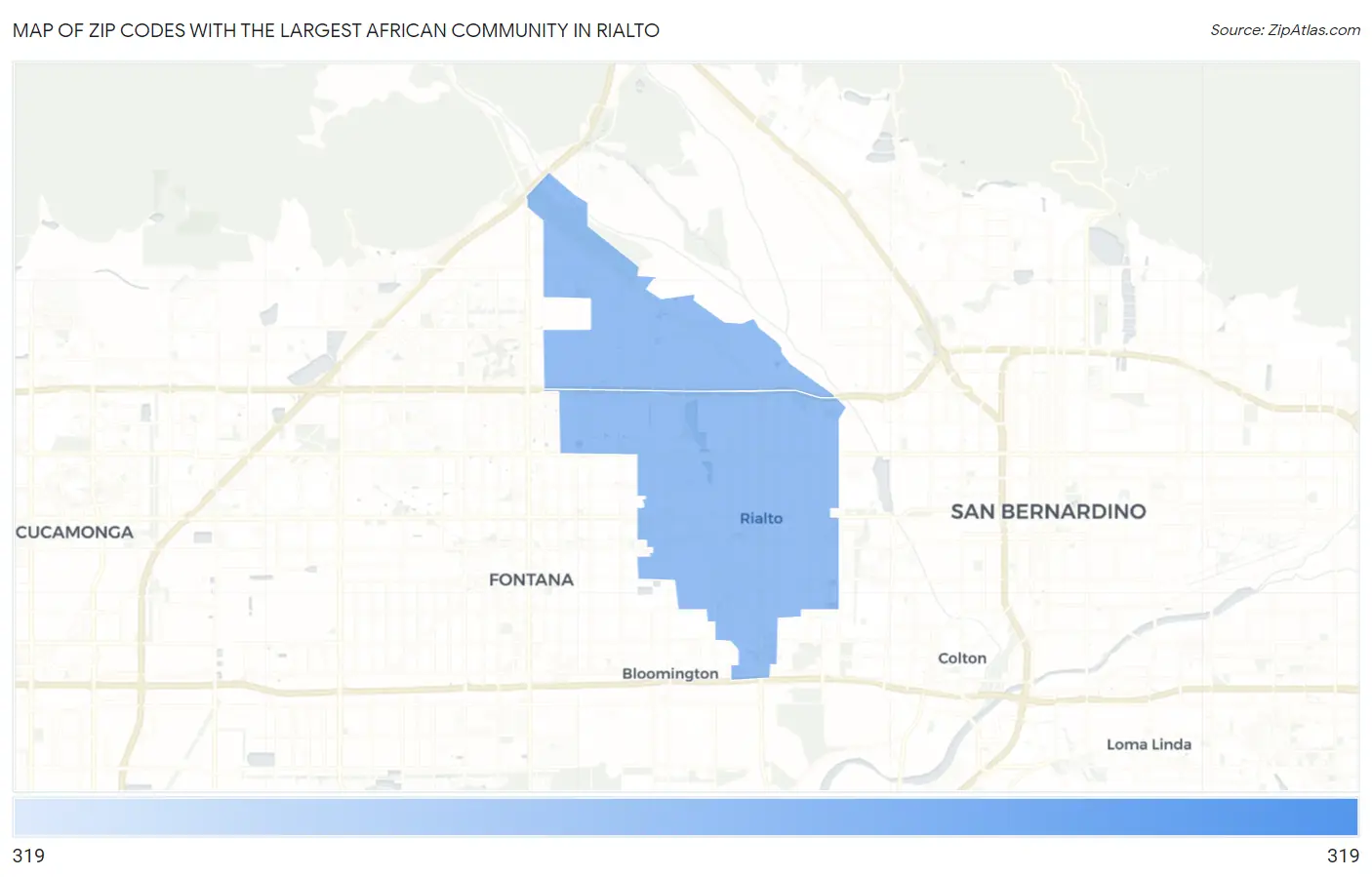 Zip Codes with the Largest African Community in Rialto Map
