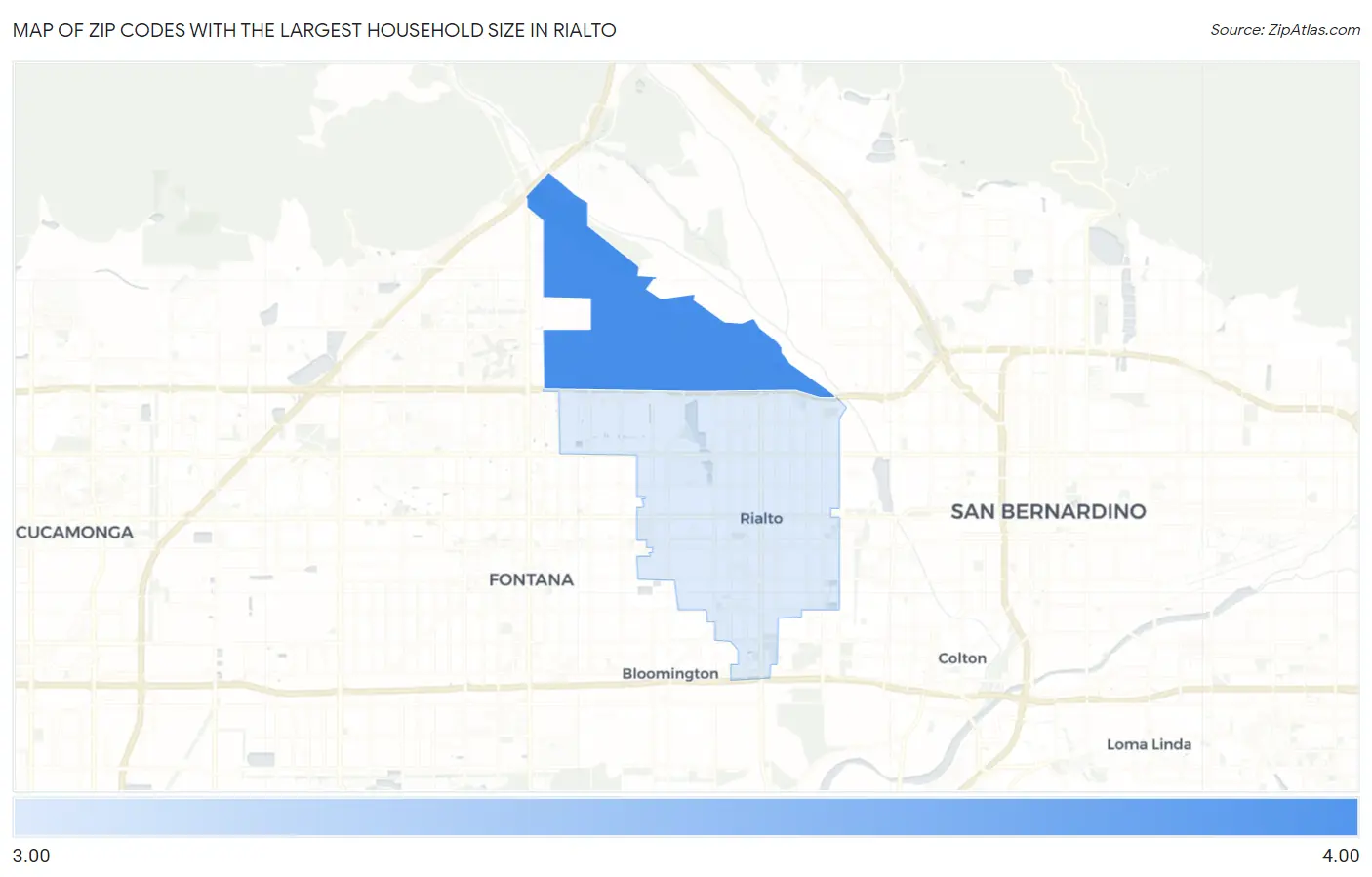 Zip Codes with the Largest Household Size in Rialto Map