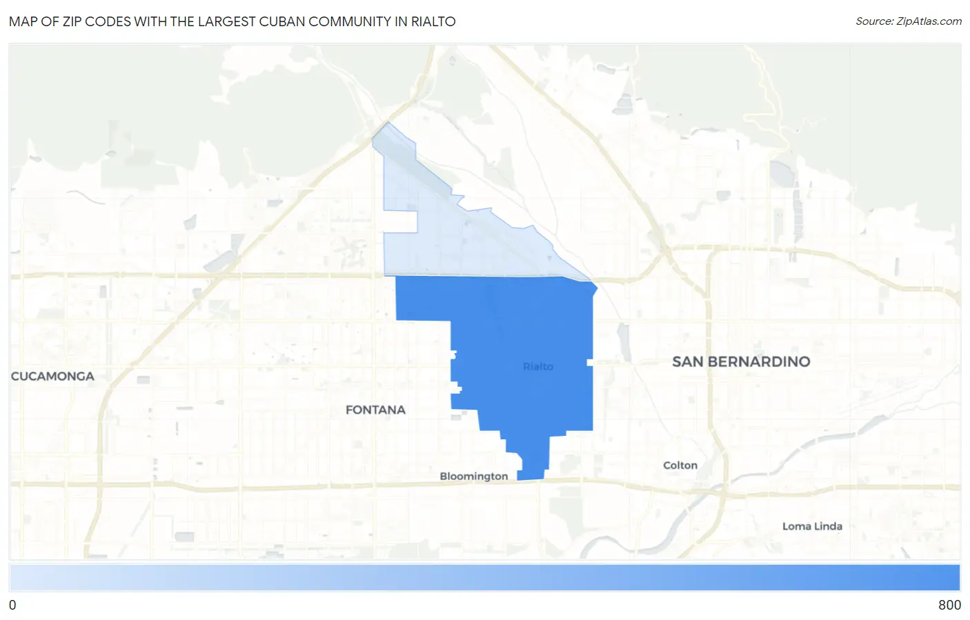 Zip Codes with the Largest Cuban Community in Rialto Map