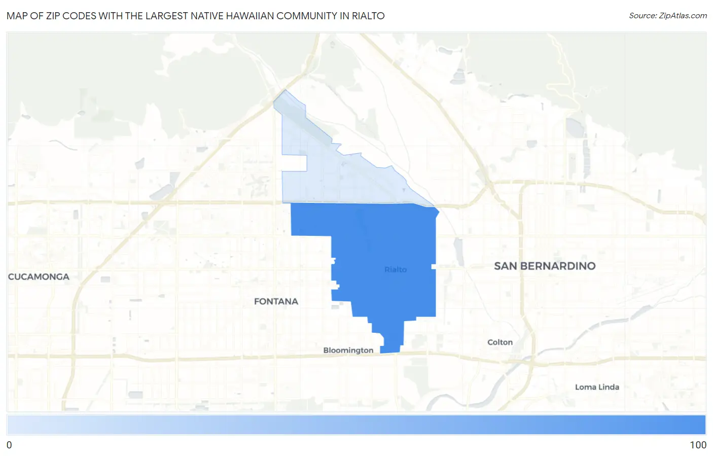 Zip Codes with the Largest Native Hawaiian Community in Rialto Map
