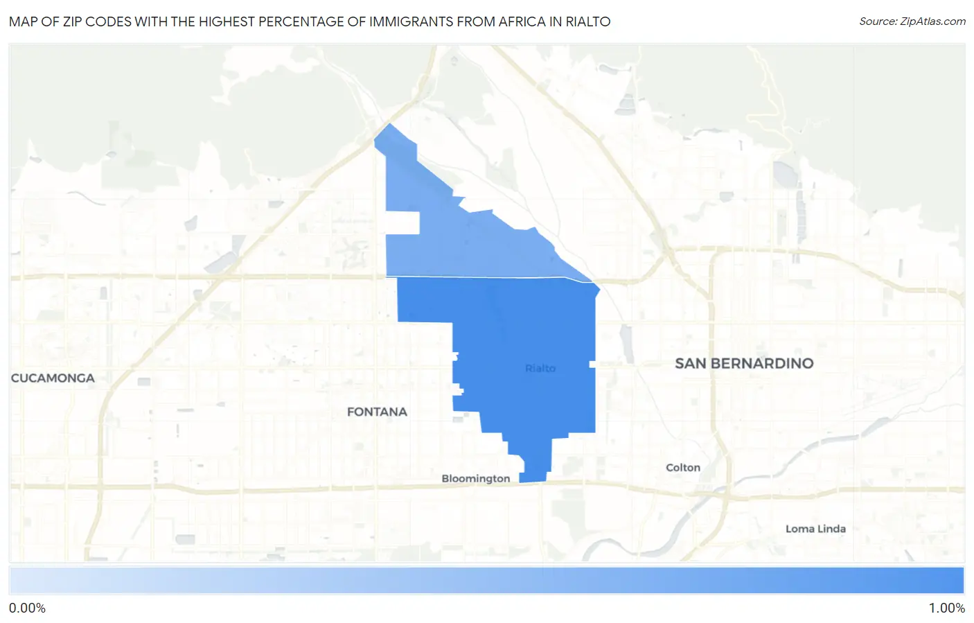 Zip Codes with the Highest Percentage of Immigrants from Africa in Rialto Map