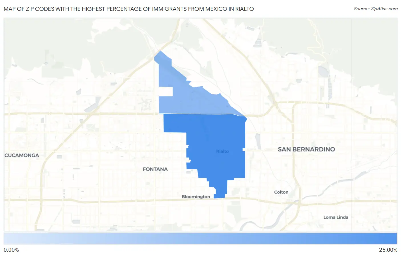 Zip Codes with the Highest Percentage of Immigrants from Mexico in Rialto Map