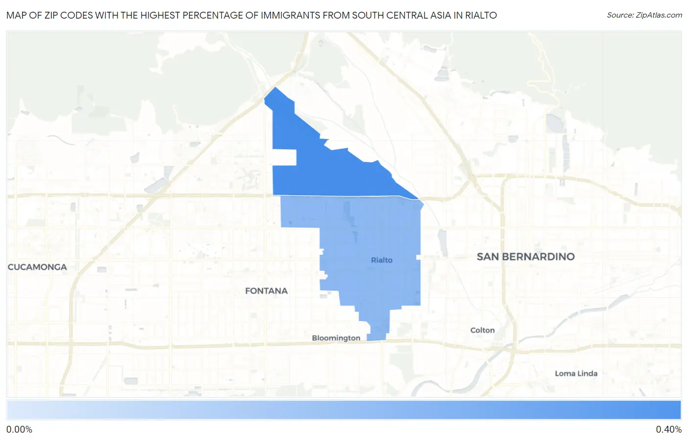 Zip Codes with the Highest Percentage of Immigrants from South Central Asia in Rialto Map