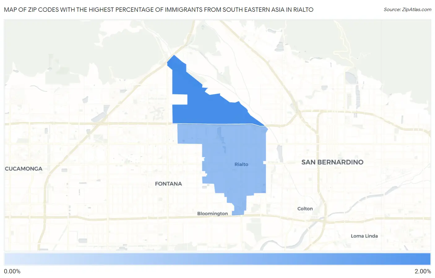 Zip Codes with the Highest Percentage of Immigrants from South Eastern Asia in Rialto Map