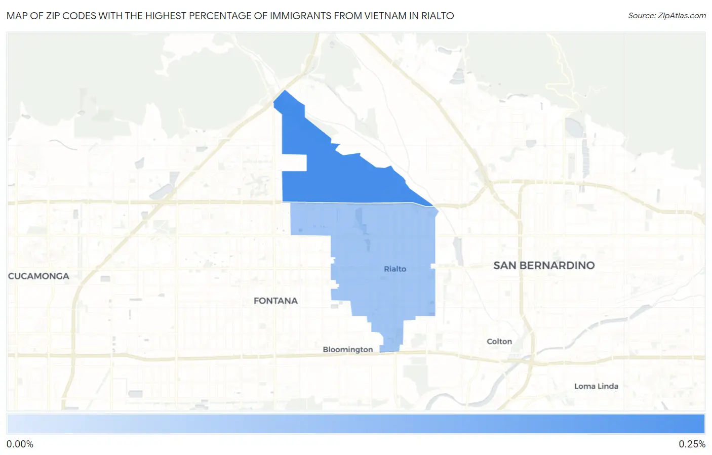 Zip Codes with the Highest Percentage of Immigrants from Vietnam in Rialto Map