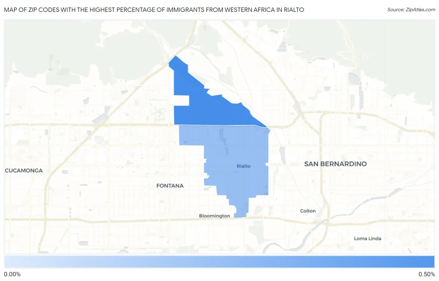 Zip Codes with the Highest Percentage of Immigrants from Western Africa in Rialto Map