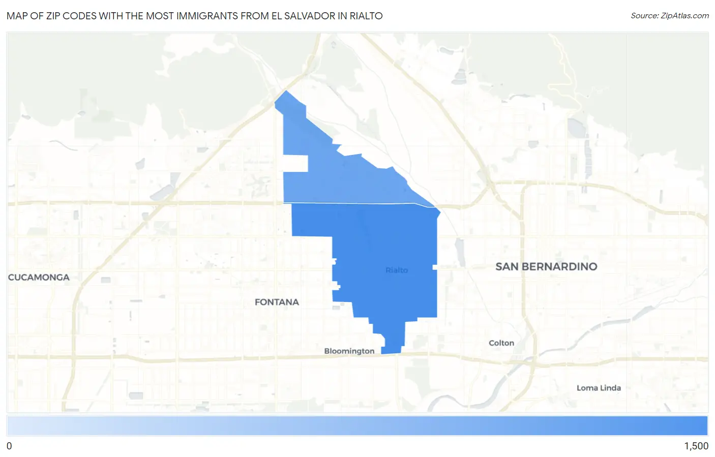 Zip Codes with the Most Immigrants from El Salvador in Rialto Map