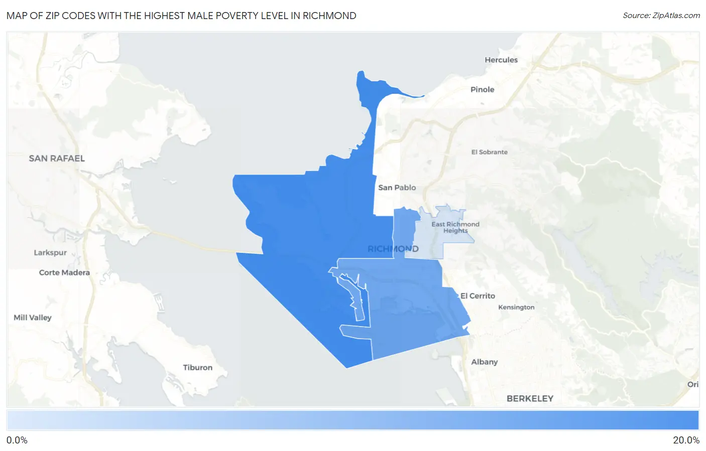 Zip Codes with the Highest Male Poverty Level in Richmond Map