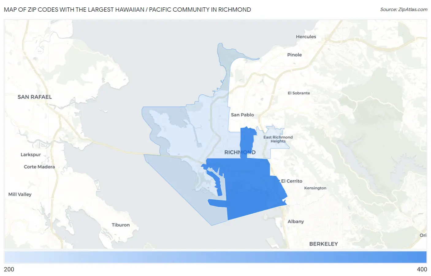 Zip Codes with the Largest Hawaiian / Pacific Community in Richmond Map