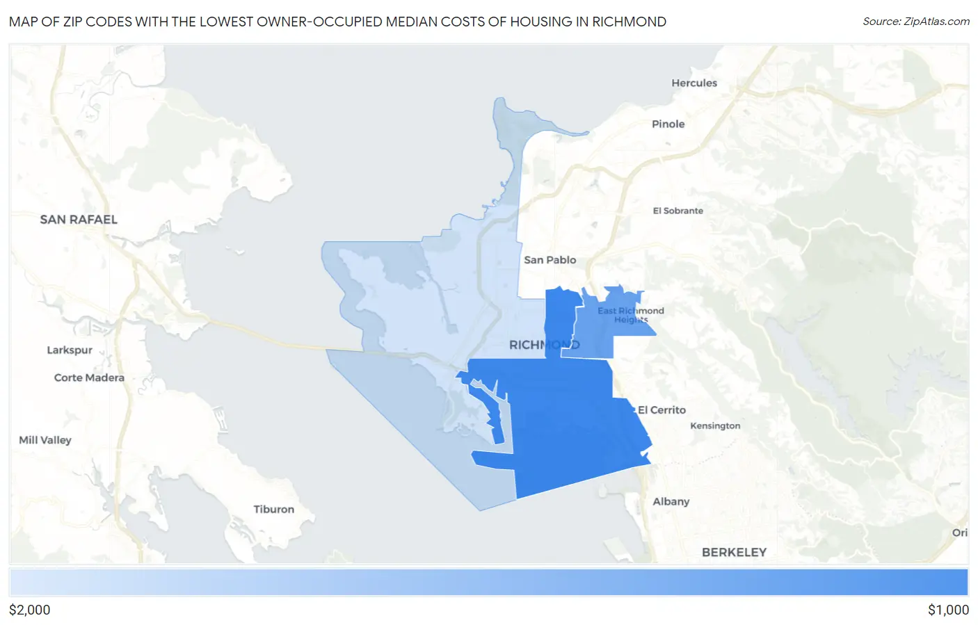 Zip Codes with the Lowest Owner-Occupied Median Costs of Housing in Richmond Map