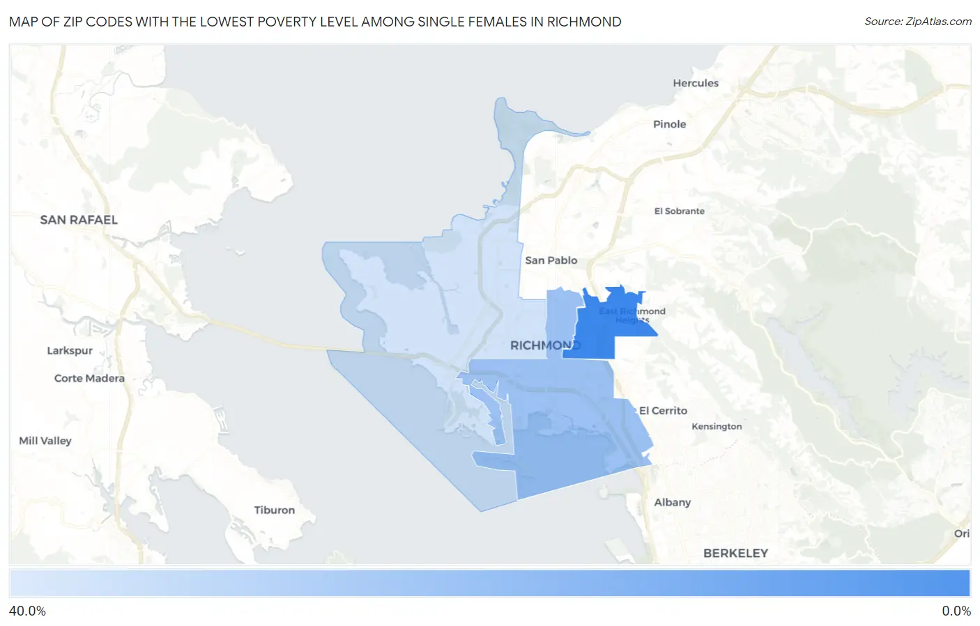 Zip Codes with the Lowest Poverty Level Among Single Females in Richmond Map