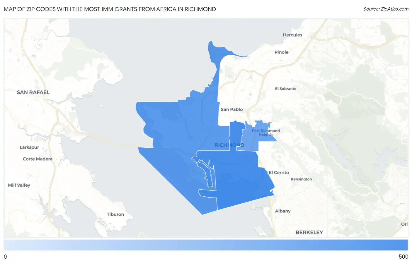Zip Codes with the Most Immigrants from Africa in Richmond Map