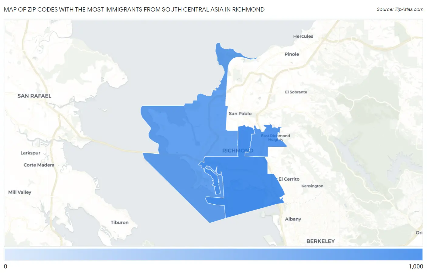 Zip Codes with the Most Immigrants from South Central Asia in Richmond Map