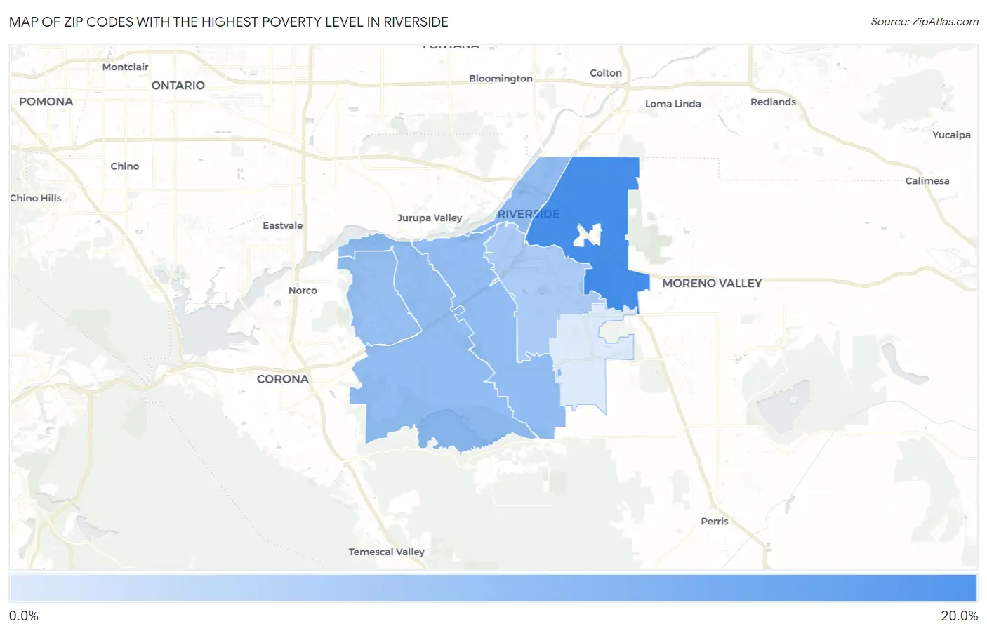 Zip Codes with the Highest Poverty Level in Riverside Map