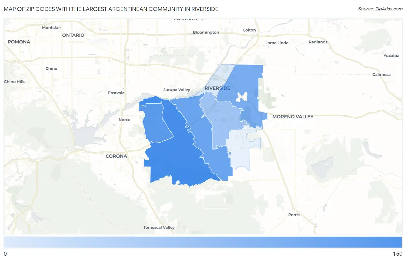 Zip Codes with the Largest Argentinean Community in Riverside Map