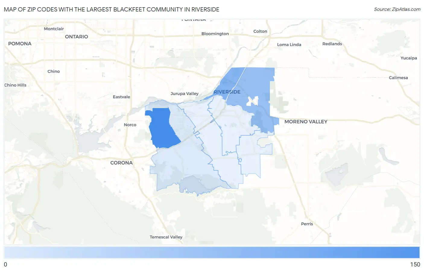 Zip Codes with the Largest Blackfeet Community in Riverside Map