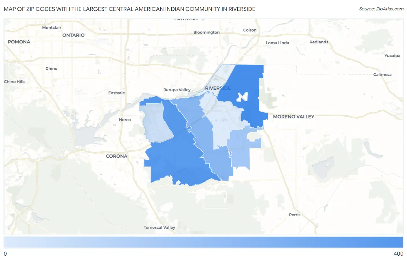 Zip Codes with the Largest Central American Indian Community in Riverside Map