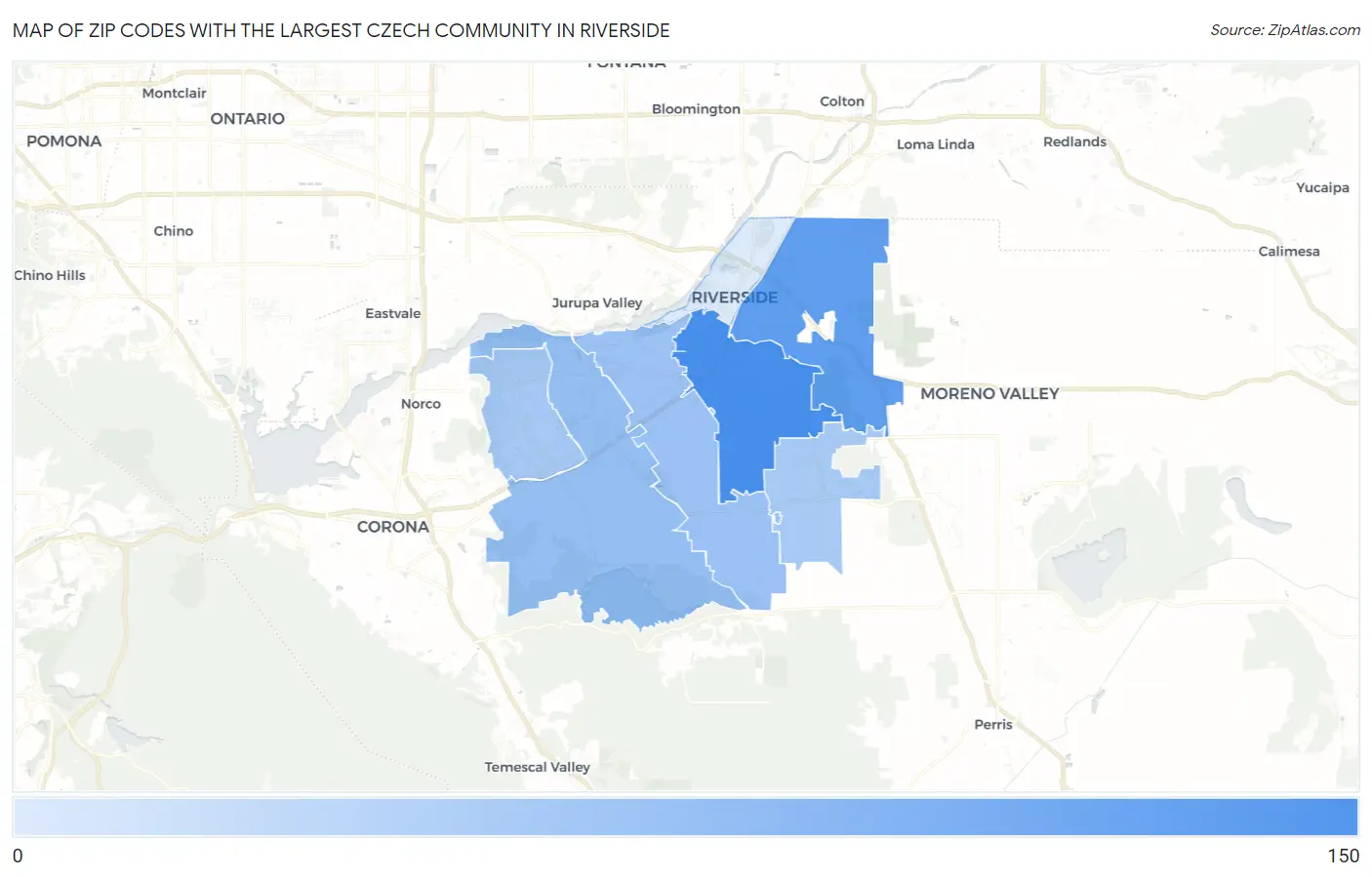 Zip Codes with the Largest Czech Community in Riverside Map