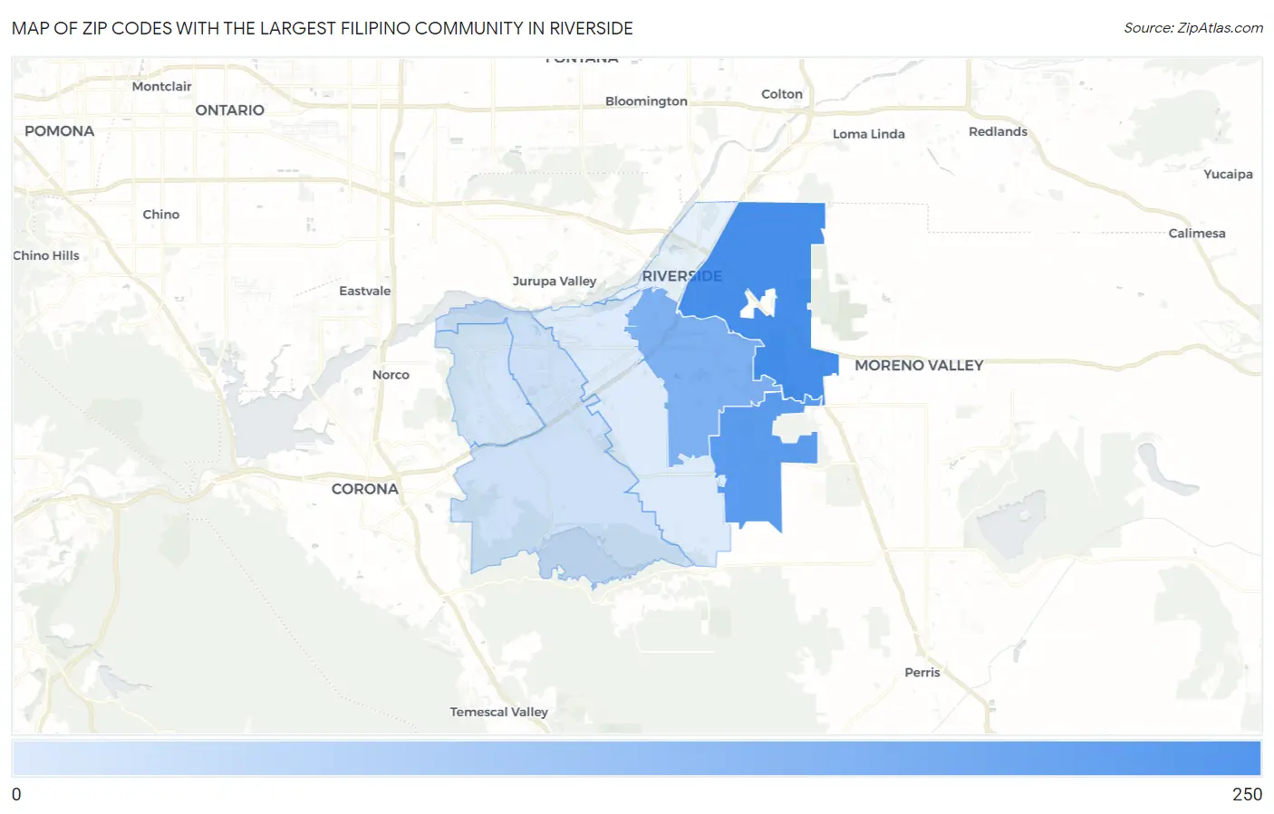 Zip Codes with the Largest Filipino Community in Riverside Map