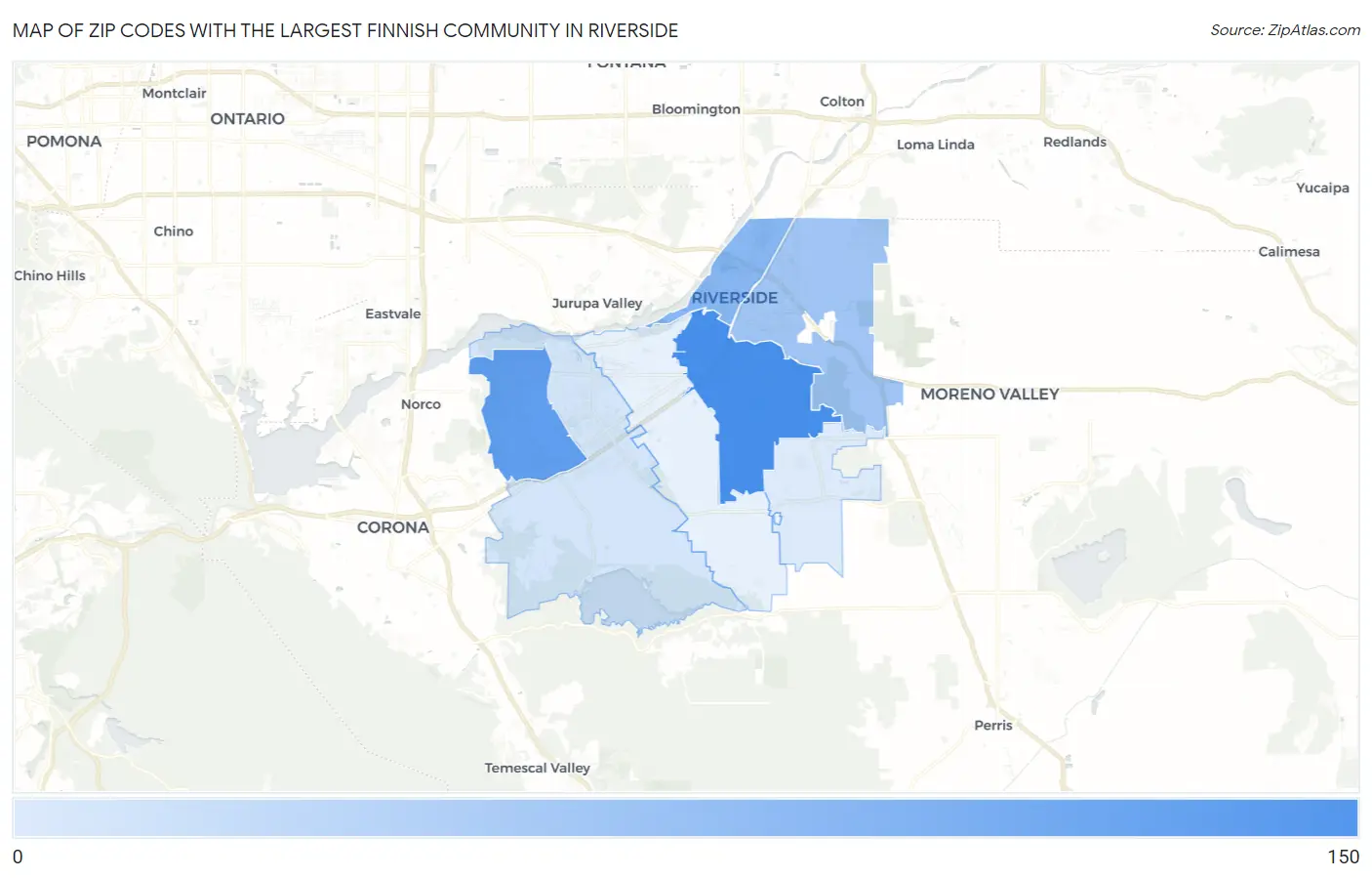 Zip Codes with the Largest Finnish Community in Riverside Map