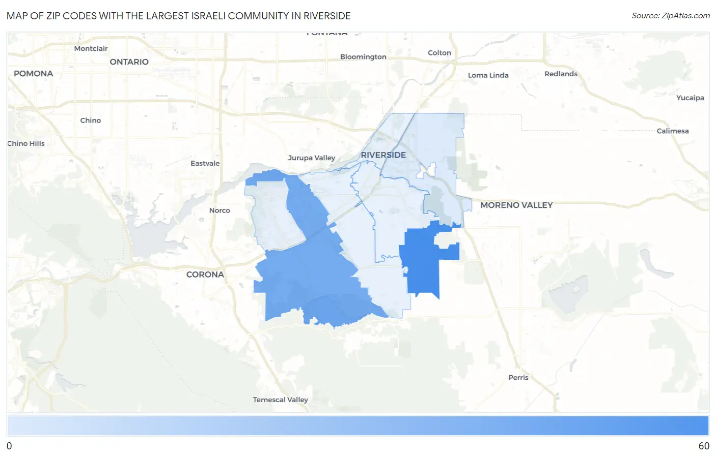 Zip Codes with the Largest Israeli Community in Riverside Map