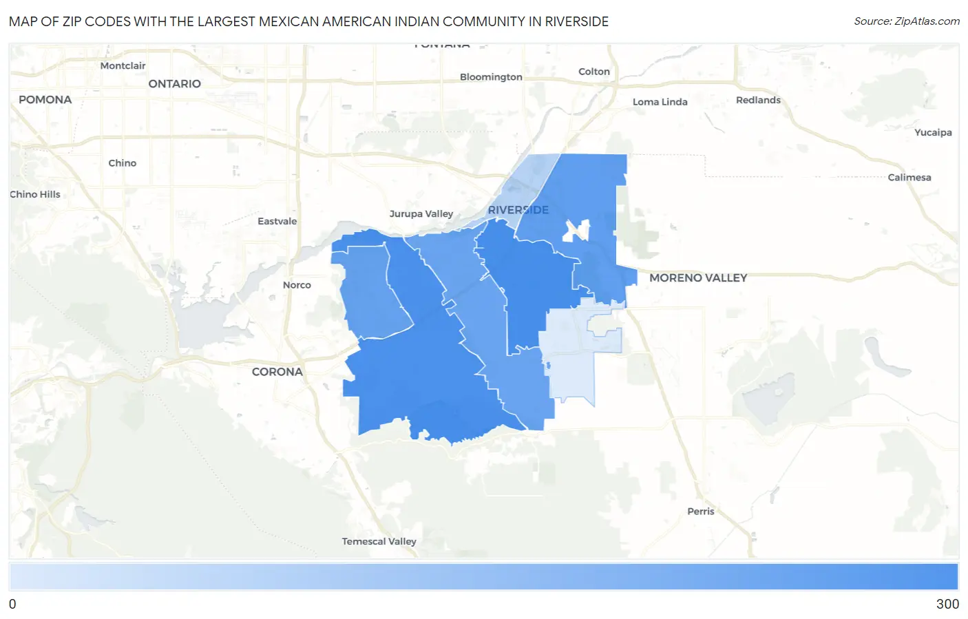 Zip Codes with the Largest Mexican American Indian Community in Riverside Map