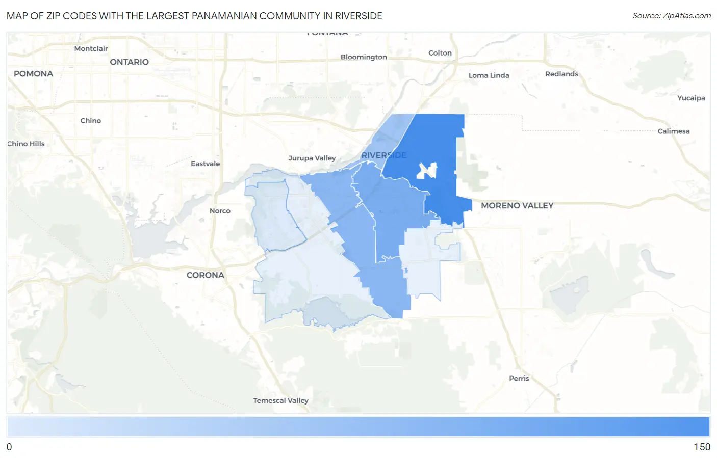 Zip Codes with the Largest Panamanian Community in Riverside Map