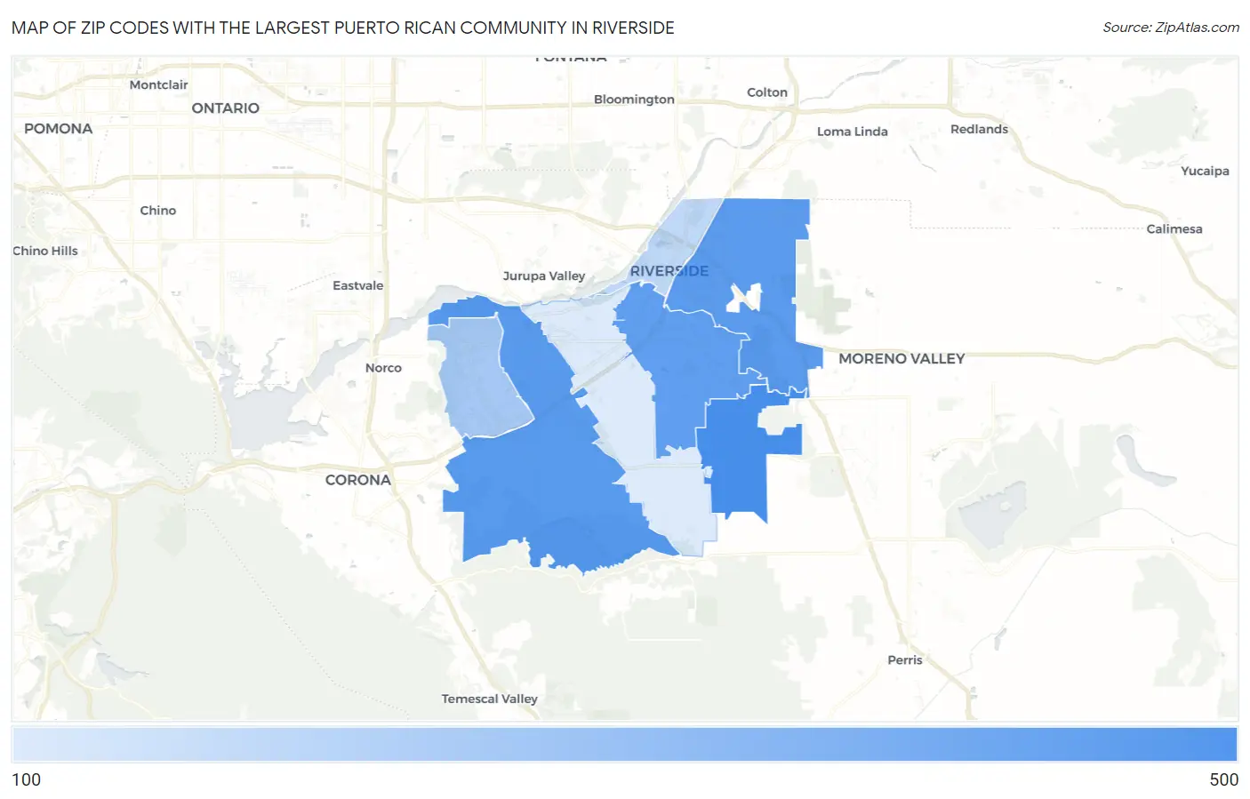 Zip Codes with the Largest Puerto Rican Community in Riverside Map