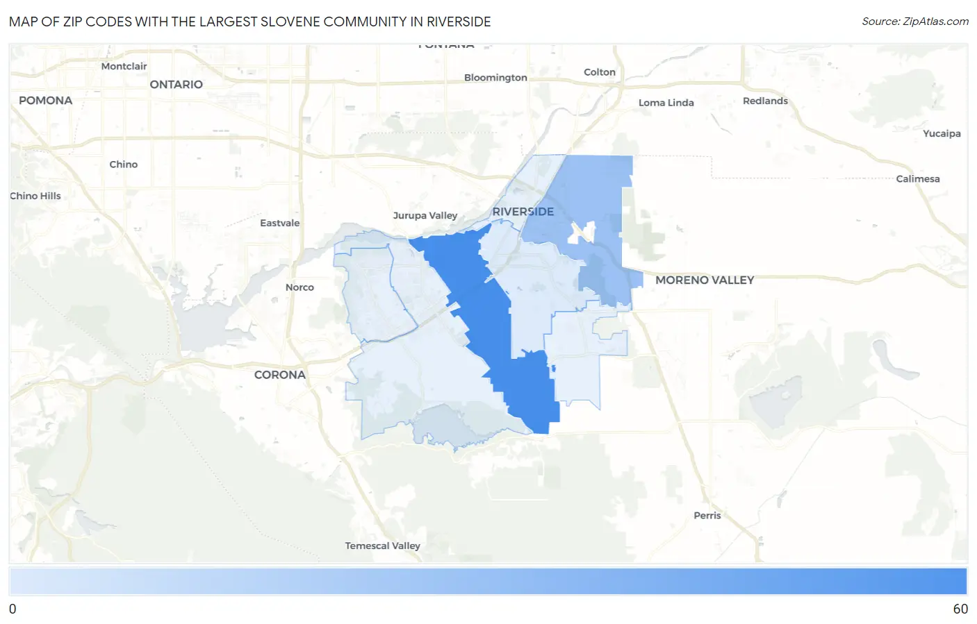 Zip Codes with the Largest Slovene Community in Riverside Map