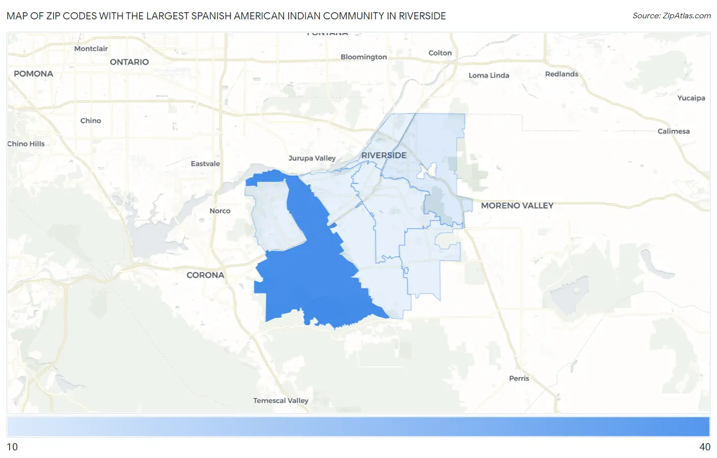 Zip Codes with the Largest Spanish American Indian Community in Riverside Map